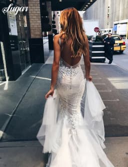 Mermaid Wedding Dresses Lace applique Spaghetti Strap Soft Tulle Bridal Gowns Backless Bride dress with Train Customized