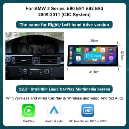 12.3" Ultra Thin Screen For BMW 5 Series E60 E61 3 Series E90 E91 E92 E93 CCC/CIC Wireless Carplay Car Multimedia Monitor Radio