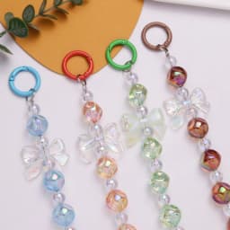 Y2K Cute Bowknot Phone Charm Strap Lanyard DIY Beaded Pendant Sweet Girl Keychain For iPhone Accessories Purse Bag Pendants