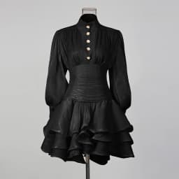 TWOTWINSTYLE Solid Spliced Ruffles Dress Female Stand Collar Long Sleeve Loose French Elegant Women's Dresses Autumn Fashion New