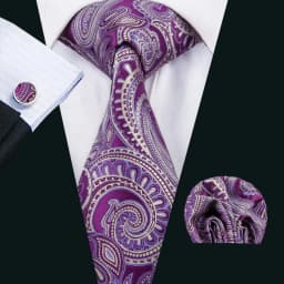 Fashion Silk Purple Solid Mens Wedding Tie Hanky Set Barry.Wang Designer Paisley Floral Neckties For Mens Gift Party Groom