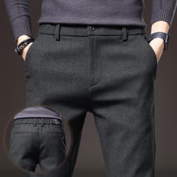 Autumn Winter Men's Casual Pants Solid Color Business Elastic Waist Slim Fit Stretch Thick Gray Black Blue Cotton Trousers Male