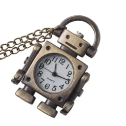 Vintage Robot Shape Arabic Numerals Round Dial Quartz Pocket Watch Pendant Decorated with Cute Keychain Bag Charm for a Party