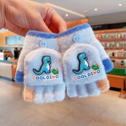 2-in-1 Flip Convertible Mittens Thick Fleece Lined Soft Fuzzy Plush Cute Snap Flip-Top Color Block Windproof Warm Gloves Boys