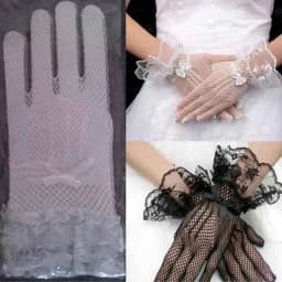 Elegant Ladies Short Lace Gloves Sheer Fishn Net Black White Prom Party Gloves Female's Fashionable Soild Color Mittens Hot