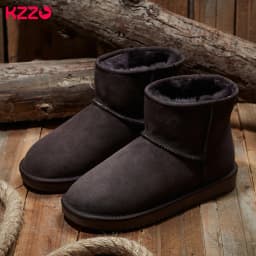 KZZO Size 37-48 Australia Classic Real Sheepskin Suede Leather Men Sheep Wool Fur Lined Winter Short Ankle Snow Boots Grey Shoes