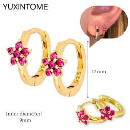 925 Silver Ear Needle Rose Red Hoop Earrings For Women Exquisite Water Drop/Flower/Heart Crystal Piercing Huggie Earring Jewelry