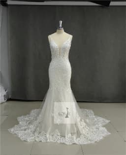LORIE Lace Mermaid Wedding Dresses Spaghetti Strap Soft Tulle Bridal Gowns Sleeveless Vintage Country Wedding Gown Customized