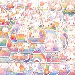 50PCS Rainbow Rabbit Stickers Cartoon Exquisite Handbooks Material Phone Cases Laptop Suitcases Water Cups Waterproof Stickers