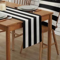 VIKAMA Black and White Striped Linen Table Runner Farmhouse Vintage Country Style Table Cover Kitchen Dining Room Outdoor Party