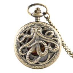 Retro Octopus Pattern Quartz Pocket Watch Arabic Numerals Dial Necklace Pendant Clock Vintage Fashion Timepiece Gift Unisex