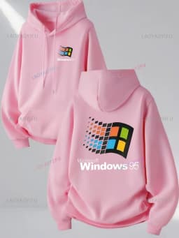 Windows 95 Graphic Vintage for Tech Enthusiasts Casual Streetwear Outfit Print Soft Material Pullover Pattern Hoodie Unisex Top