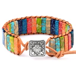 High Quality Multicolor Bracelet Natural Stone Gem Leather Tibetan Gypsy Adjustable Bead Wrap Bracelet Jewelry Collection