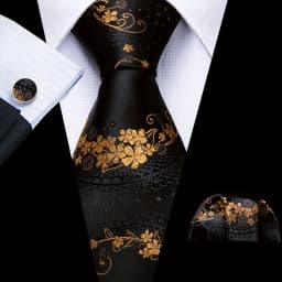 Barry.Wang Dark Gold Men Tie Silk Stripe Pocket Square Cufflinks Sets Formal Woven Neckties Business Party Designer Gifts 5702