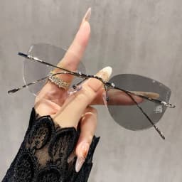 Ultralight Women's Frameless Glasses Frame Color Change Myopia Glasses Fashion Cat Glasses Frame Glasses 9923