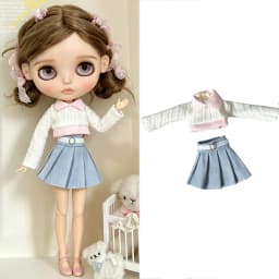 For Blythe Doll Outfit Clothes Luxury Checkered Coat Dress Set Sweet Princess Bowknot Skirt Clothing For Barbies OB24 Small 1/6