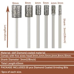 6pcs Diamond Coated Burr Set Grinding Engraving Bit 3mm Shank Cylindrical Rotary File for Stone Carving,DIY,Polishing