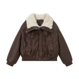 Lambskin Large Fur Collar Fake Lambskin Leather Jacket 2025 New Women Autumn Winter Jacket Coat Korean Loose Down Cotton Jacket