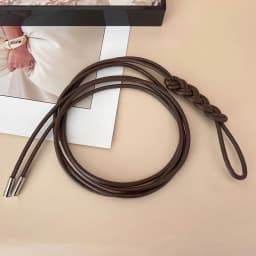 New Braided Leather Thin Belt Metal head Knotted Long Dress String Waistband PU leather Decorative Coat Belt Waist strap