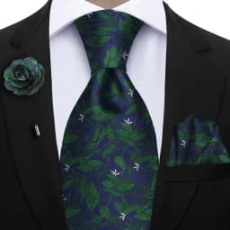 Peacock Blue Floral Print 2-Piece Tie & Pocket Square Set for Men Wedding Business Casual Stylish Accessories