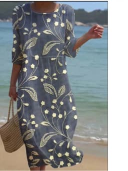 Spring Summer New Short-sleeved Casual Printed Dresses For Women's Retro Loose O Neck Female Small Fresh Holiday Robe Dress 2026