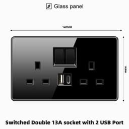 ELEGAN UK Socket Black 16A/20A/45A Full Glass Wall Switch USB type-c Tempered Crystal Panel Electrical Outlet Home Improvement