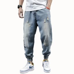 2024 New Hip Hop Harem Jeans Pants Men Loose Joggers Denim Casual Sweatpants Korea Ankle Length Trousers Streetwear Male Clothes