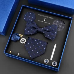 Luxury Neck Tie Set For Men Classic Brand Necktie Bowtie Hanky Cufflinks Floral Brooches Tie Clip Set Wedding Business Box Gift