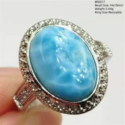 Natural Blue Larimar Adjustable Ring 925 Sterling Silver Larimar Gemstone Women Men Water Pattern AAAAA