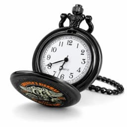 Classic Route 66 America Highway Motorcycle Pocket Watch Vintage Steampunk Style Quartz Pocket Watch with Chain Necklace