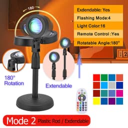 16 Colors Sunset Light USB LED Projection Desk Lamp Remote RGB Night Light Ambient Lighting for Photography Party Room Decor
