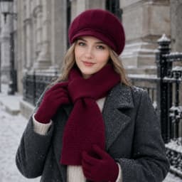 3-Piece Women’s Winter Hat Scarf Gloves Set, Fuzzy Visor Cap & Pull-Through Neck Warmer, Warm Knit Cold Weather Accessories