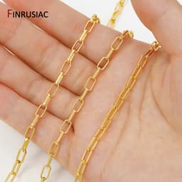 18K Gold Plated Brass Square Link Chain,3.8*7.7mm Paperclip Chain Oval Link Chain for DIY jewelry making accessories