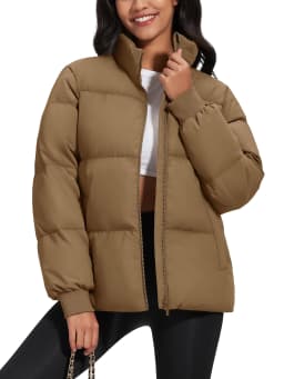 TACVASEN Winter Padded Puffer Down Coats Womens Warmth Stand Collar Full Zip-up Jackets Lightweight Waterproof Quilted Outwears