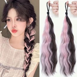 2PCS Natural wave synthetic pair of curly ponytail wig women's ponytail extension extension red blue green highlighting wig