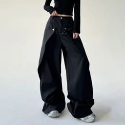 Mens Trousers Stitching Double-Layer Design Casual Pants Streetwear Fashion Grunge Old Money Men Wide-Leg Pants Men'S Wear 2025