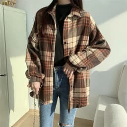 Shirt Women Plaid Flannel Shacket Slouchy Oversized Button Down Long Sleeve Check Shirt Jacket Fall Winter Christmas Outfit