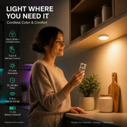 Melery LED Night Light Adhesive Sticker Battery Dimmable Multicolor Cabinet for Bedroom Kitchen Bathroom Drawer Wall Puck Lamp