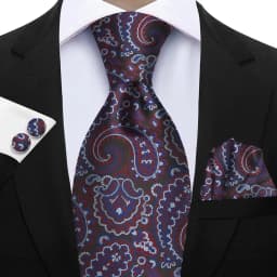 Luxury Paisley Brown Red Blue Grey Wedding Tie For Men Handky Cufflink Gift Men Necktie Fashion Designer Business Party Gift