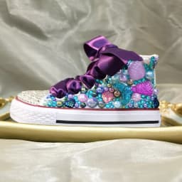 Dollbling Shell Simulation DIY Bling Handmade Shoes Canvas Mermaid Theme Kids High Top Pearls Sneakers Under the Sea Shoes