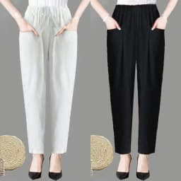 Large Size Korean Casual Thin Cotton Linen Pants Women Spring Summer Elastic Waist Ankle-Length Pants Woman Harem Trousers