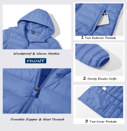 TACVASEN Full Zip Up Hooded Puffer Jacket Womens Winter Quilted Warm Coats Casual Windbreaker Padded Lightweight Outdoor Outwear