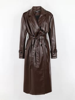 Lautaro Spring Autumn Long Black Soft Pu Leather Trench Coat for Women Belt Double Breasted Cool Handsome European Fashion 2022