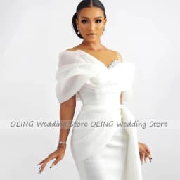 Customized Short Wedding Dress White Off the Shoulder Sheath/Column Wedding Gown for Women Bride Knee Length Beaded Bridal Gown