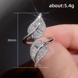 Exquisite Leaf-Shaped Zircon Open Ring Shiny Crystal CZ Engagement Rings Wedding Party Daily Wear Jewelry Gift for Women