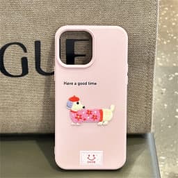 Cute Cartoon Dachshund Litchi Pattern Phone Case For iPhone 16 15 14 13 12 Pro Max 11 Korean Lovely Shockproof Soft Cover Funda