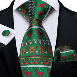 Blue Green Christmas Men tie Set with Handkerchief Cufflinks Wedding Prom Groom Accessories Perfect Gift for Men
