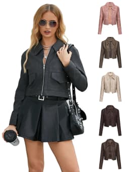 Spring and Autumn New Thin Leather Coat Long sleeved Casual Women's Coat Fashion Short Motorcycle Zipper Leather Jacket