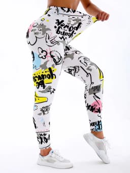 White And Yellow Letter Printed Casual Tight Pants For Women High Elasticity Fitness And Yoga Pants Sexy Nine Point Pencil Pants