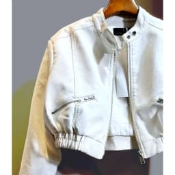Chic Black Women Cropped Moto Jacket Zip Up Crew Neck Pockets Coat Faux Leather High Street Y2K Streetwear Winter Outwear Top